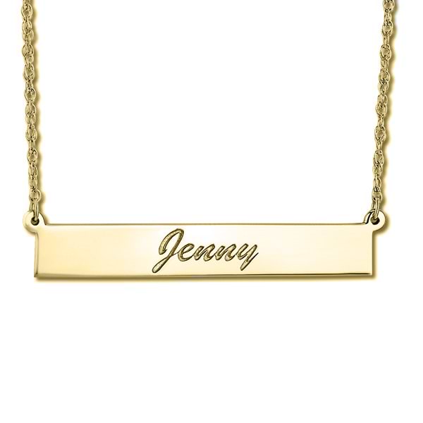 14K Yellow Gold Engraved Bar Necklace