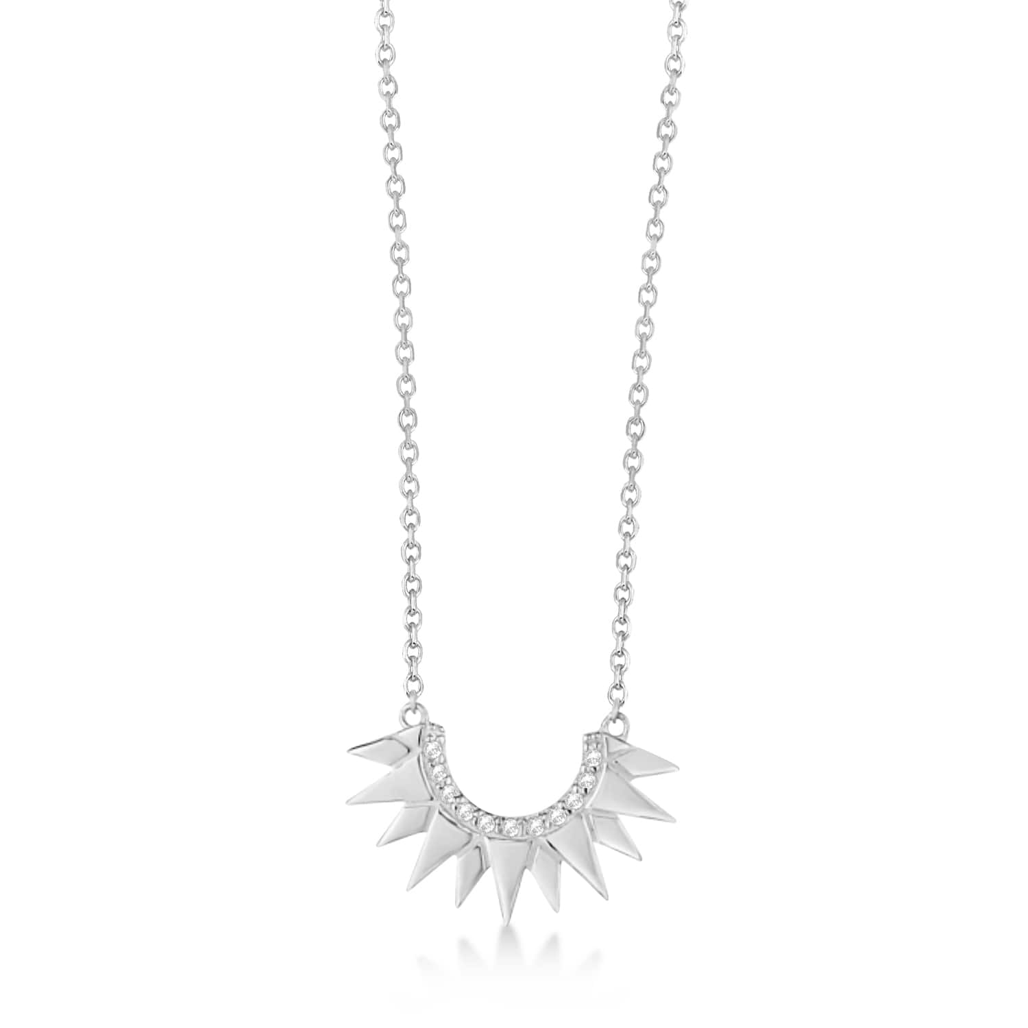 Diamond Sunburst Shaped Pendant Necklace 14k White Gold (0.06ct)