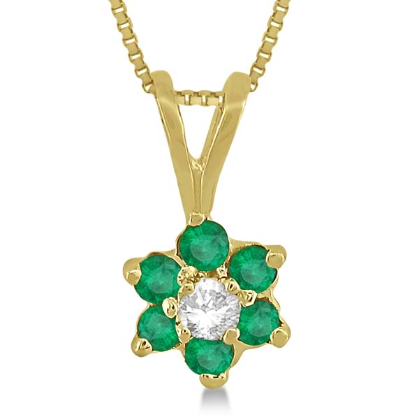 Diamond and Emerald Cluster Pendant 14k Yellow Gold (0.24ct)