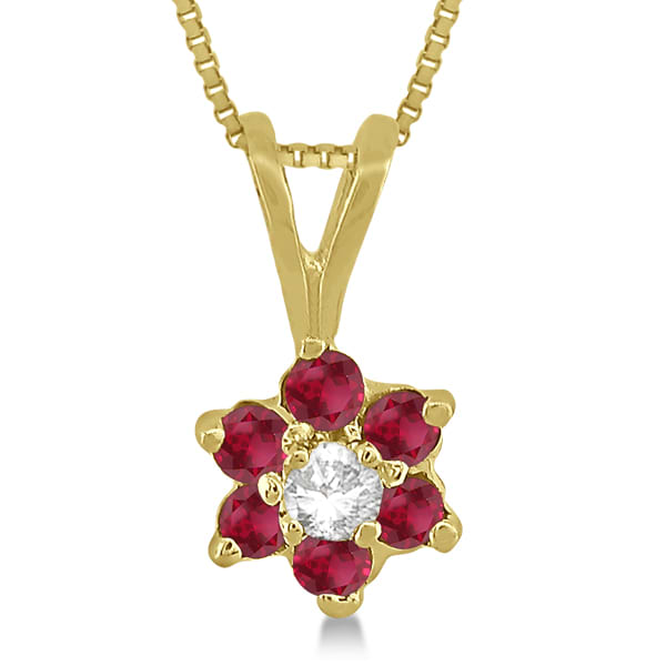 Diamond and Ruby Cluster Pendant 14k Yellow Gold (0.29ct)