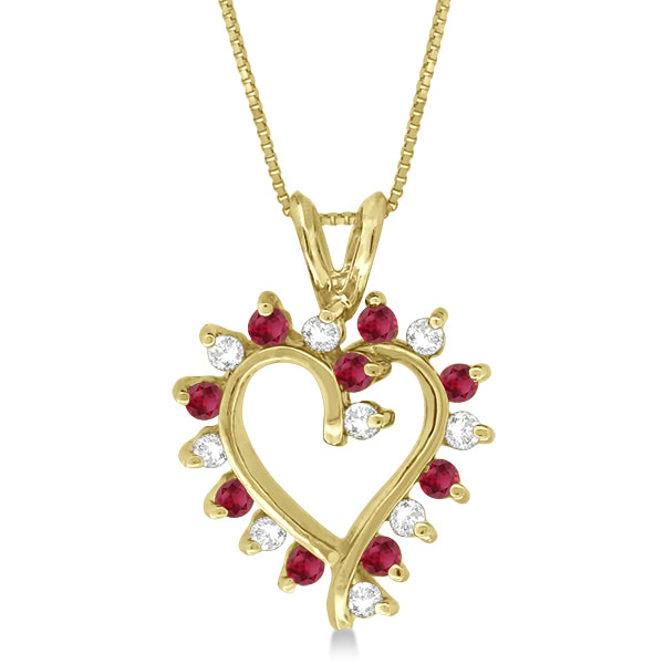 Artistic Ruby and Diamond Heart Pendant 14k Yellow Gold (0.60ctw)