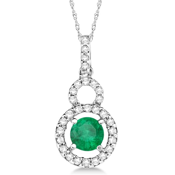 Dangle Drop Diamond and Emerald Pendant 14k White Gold (0.65ct)