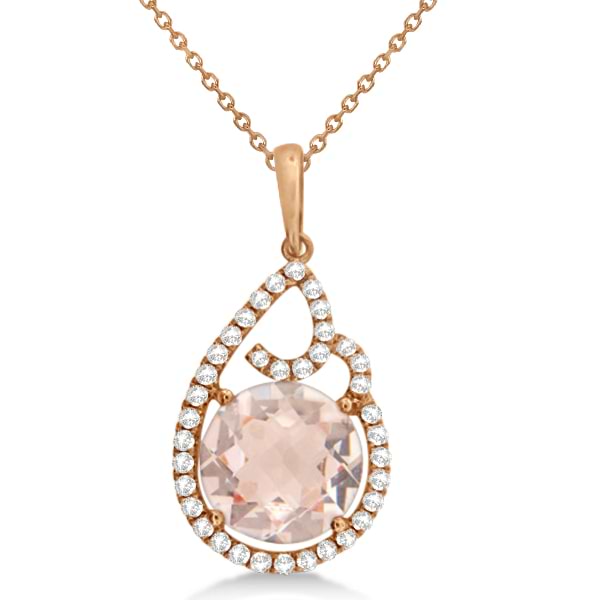 Teardrop Shaped Morganite & Diamond Necklace in 14K Rose Gold 3.43ct