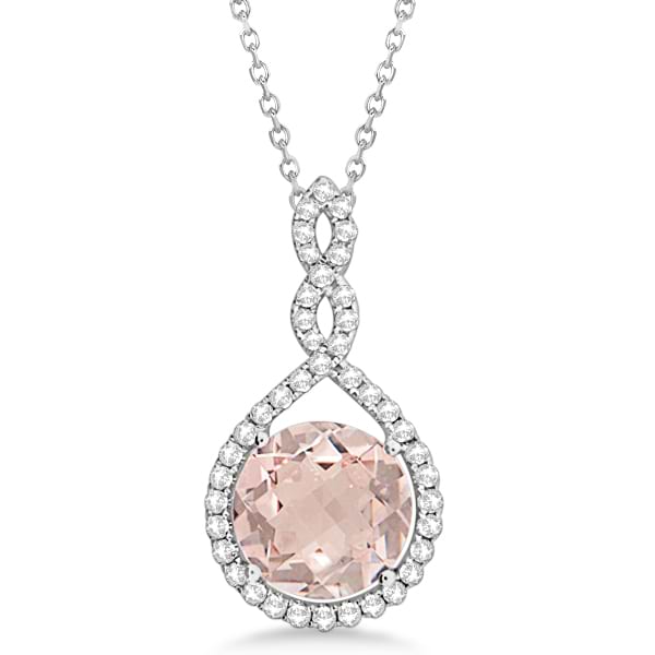 Morganite & Diamond Pendant Halo Necklace 14k White Gold 3.57ct