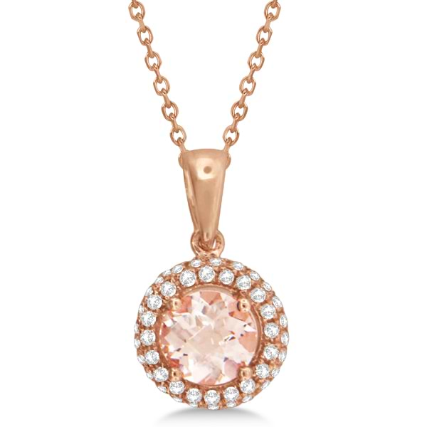 Pink Morganite & Diamond Halo Pendant Necklace 14k Rose Gold 1.01ct