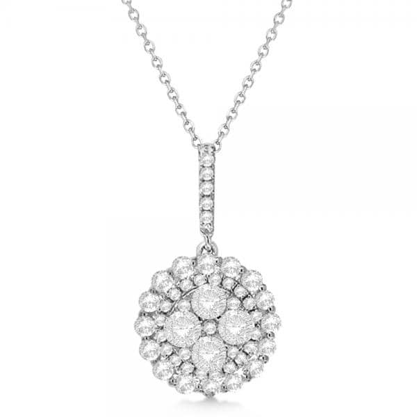 Diamond Accented Cluster Fashion Pendant in 18k White Gold (0.99ct)