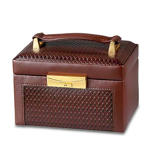 Genuine Brown Leather Paris Weave Jewelry Box for Home or Travel