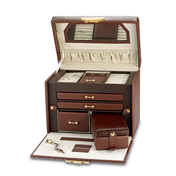 Women's Genuine Large Leather Jewelry Chest w/Removable Travel Case