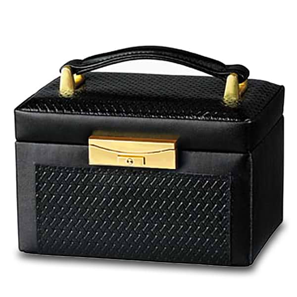 Genuine Black Leather Paris Weave Jewelry Box for Home or Travel