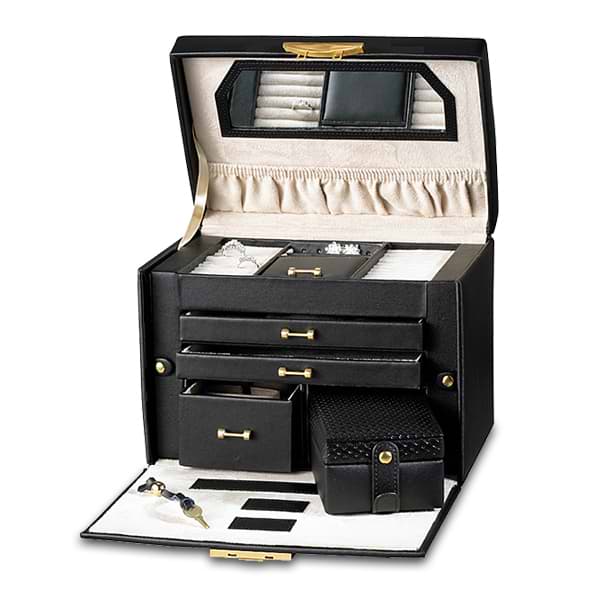 Women's Genuine Leather Large Jewelry Chest w/ Removable Travel Case