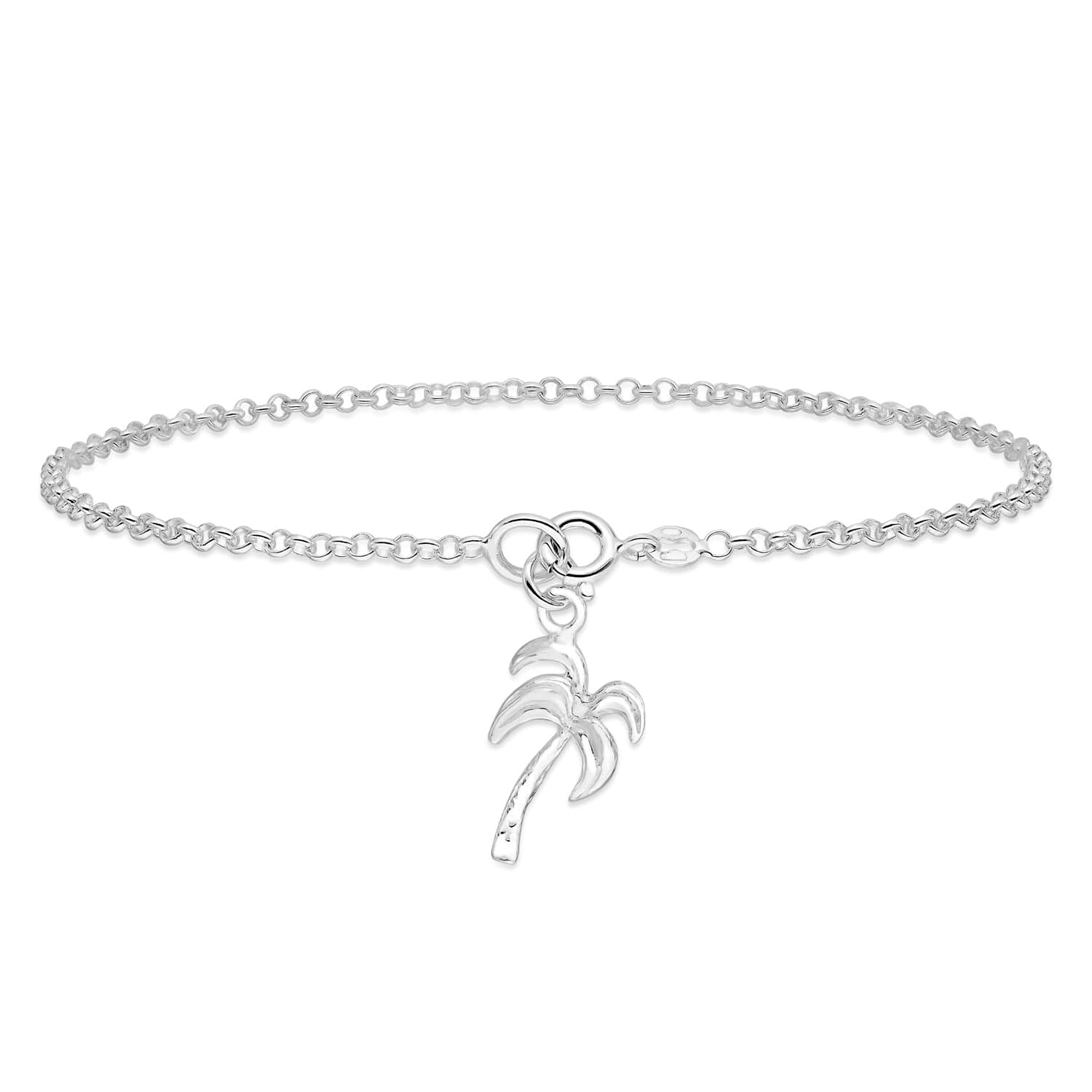 Palm Tree Anklet Bracelet in Sterling Silver