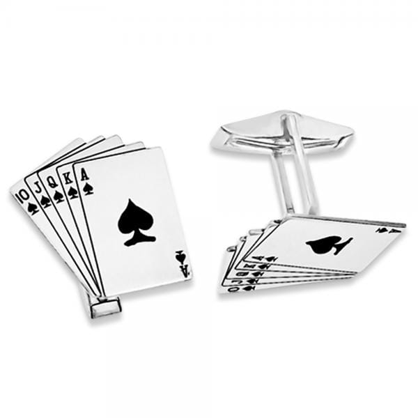 Royal Flush Cuff Links in Plain Metal Sterling Silver