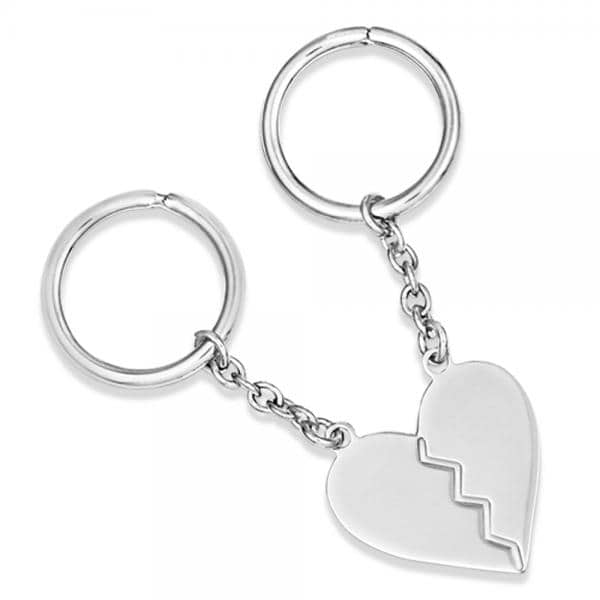 Split Heart Dual Key Chain in Plain Metal Sterling Silver