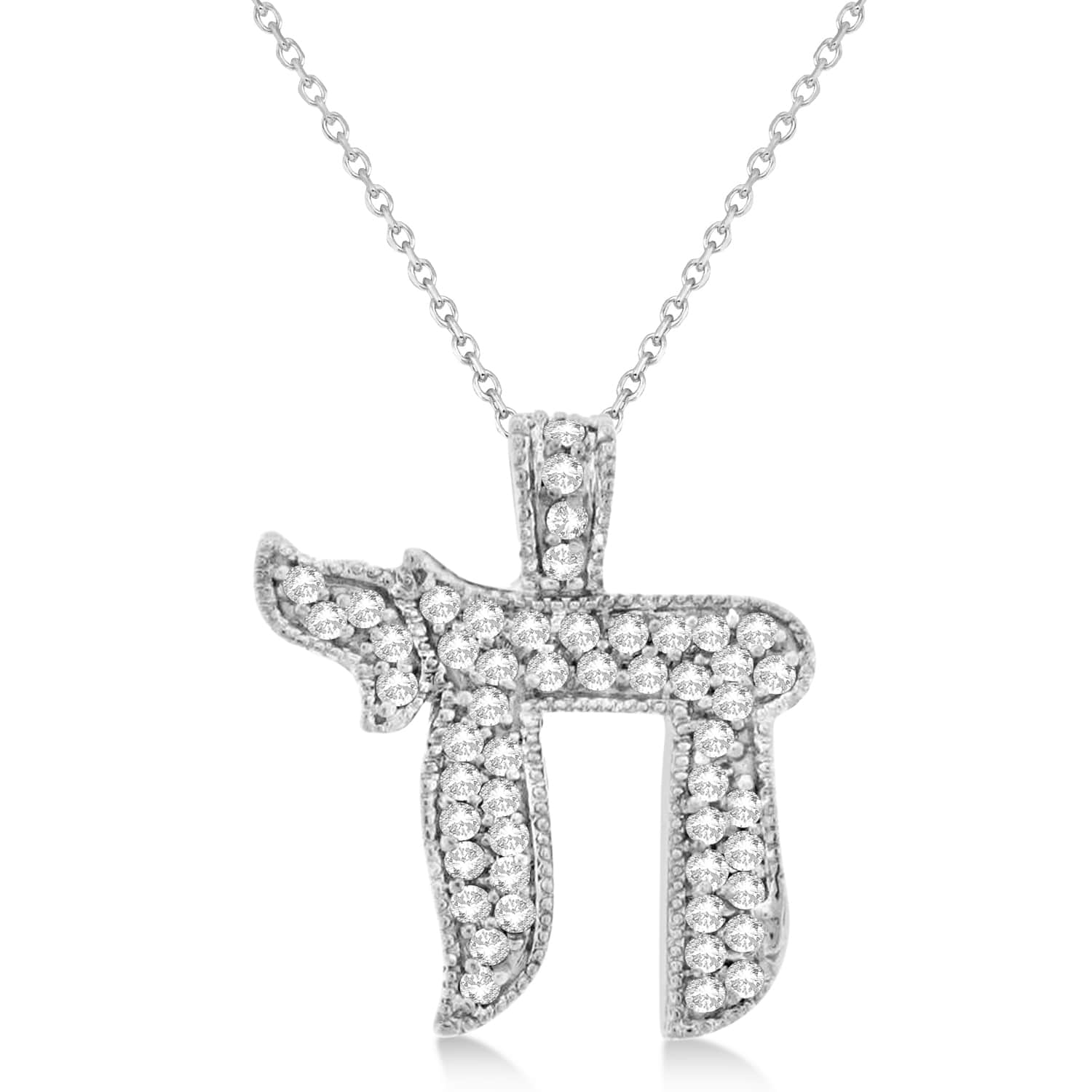 Diamond Accented Chai Men's Pendant Necklace 14K White Gold (0.75ct)