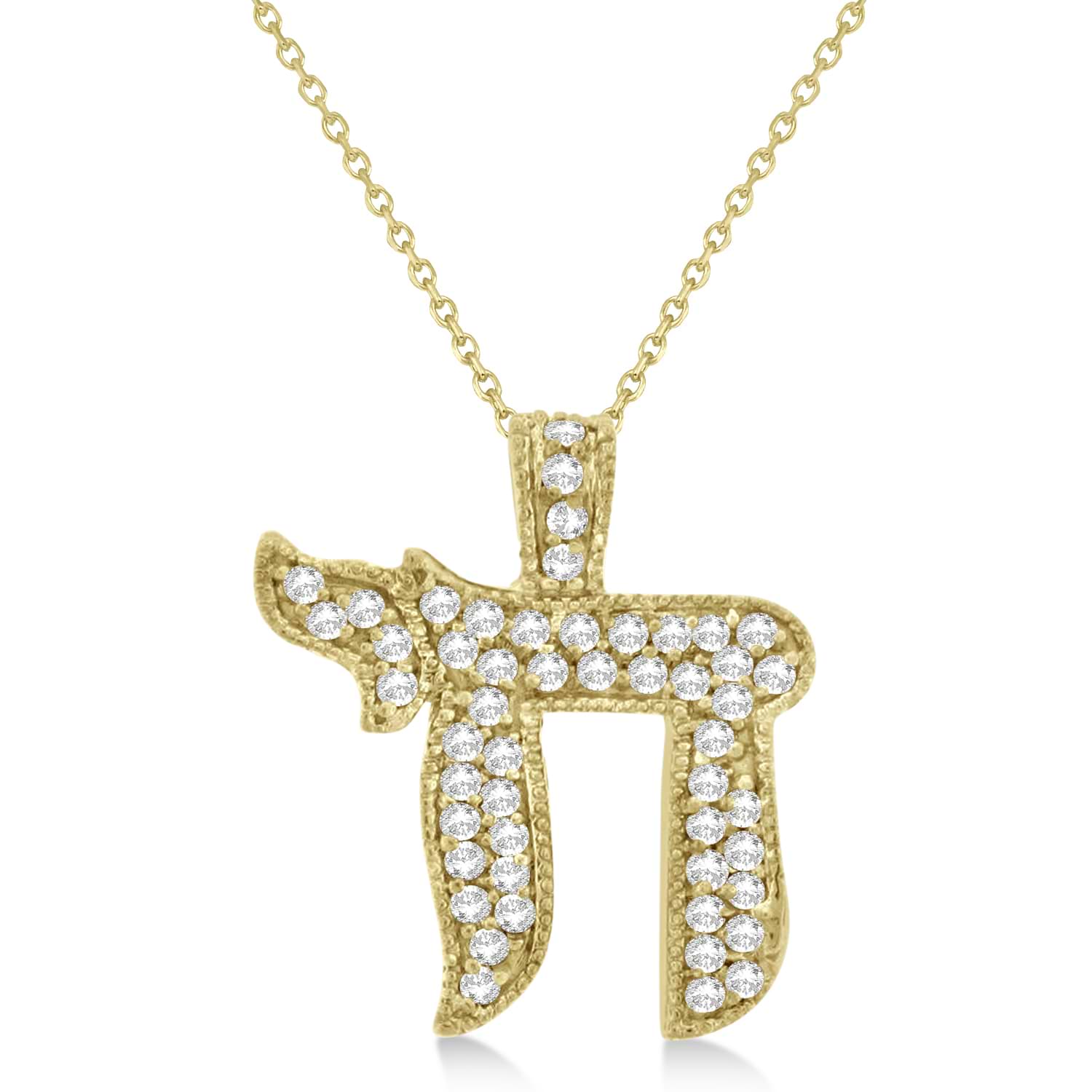 Diamond Accented Chai Men's Pendant Necklace 14K Yellow Gold (0.75ct)