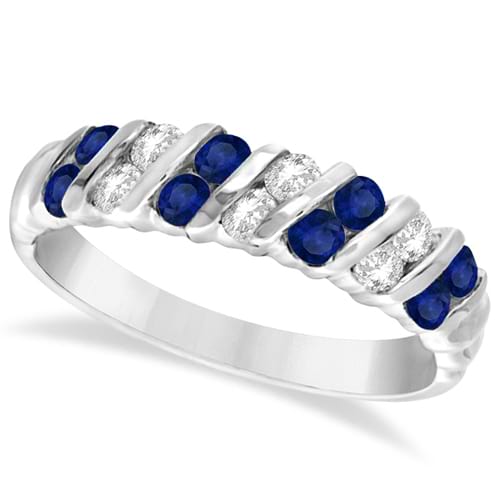Blue Sapphire and Diamond Band 14k White Gold (0.80ctw)