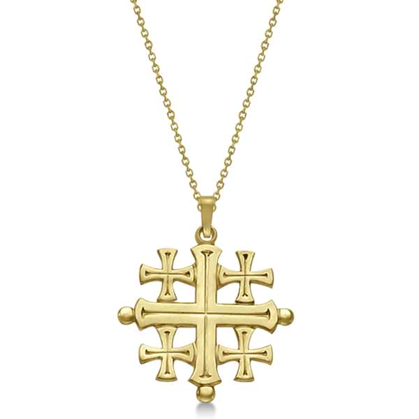 14K Gold Jerusalem Cross Round Pendant With Black Diamonds and White Enamel  – bluewhiteshop
