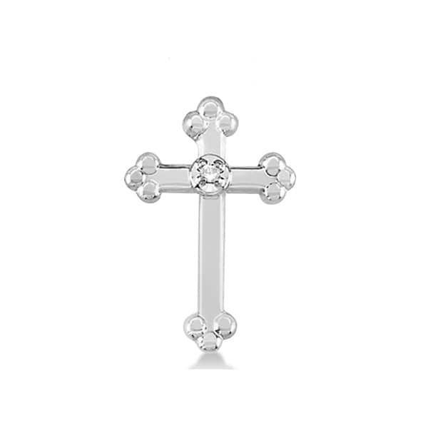 Diamond Cross Lapel Brooch Pin in Plain Metal 14k White Gold (0.01ct)