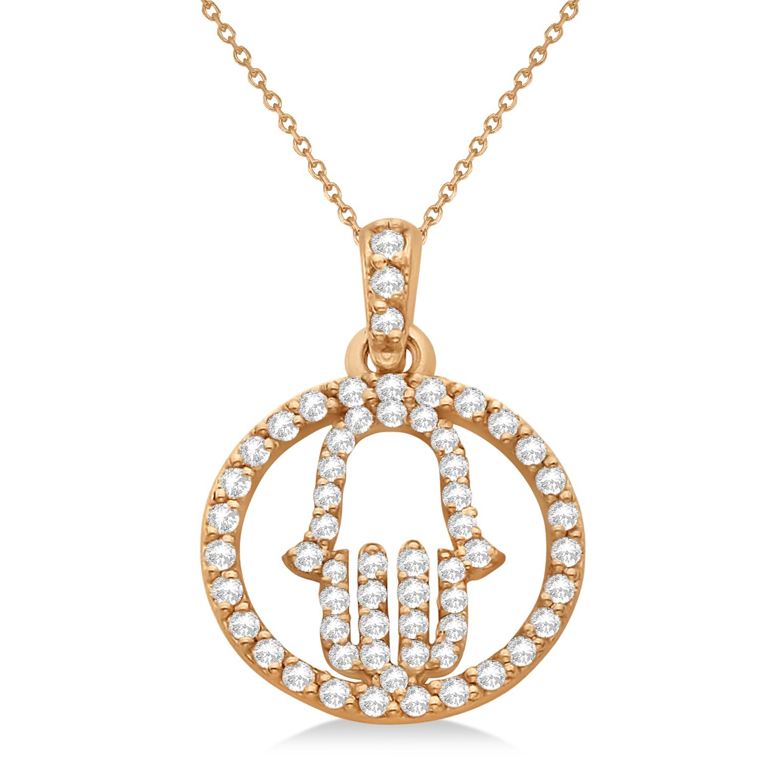 Hand of God Diamond Hamsa Pendant Necklace 14k Rose Gold (0.45ct)