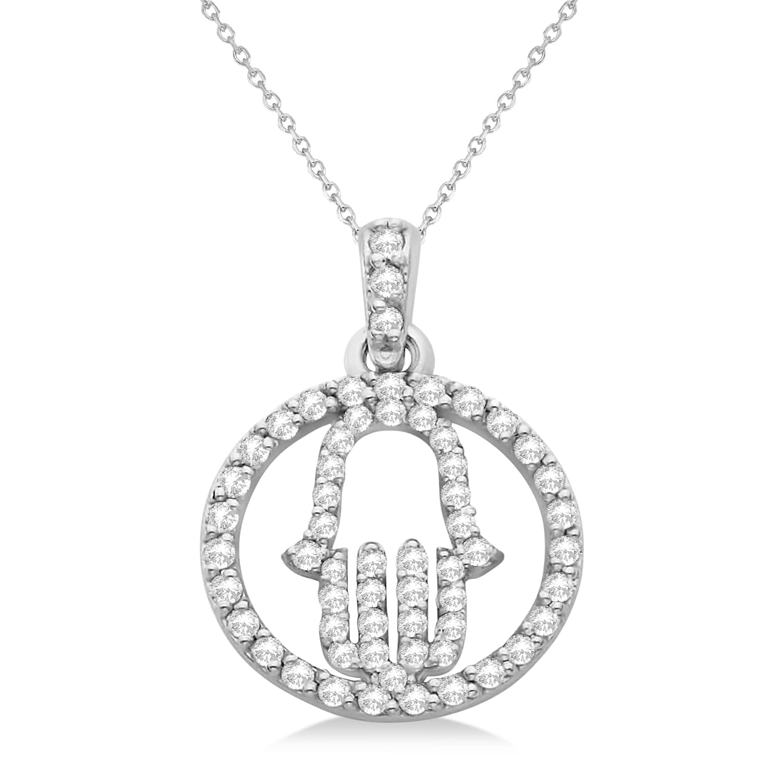 Hand of God Diamond Hamsa Pendant Necklace 14k White Gold (0.45ct)