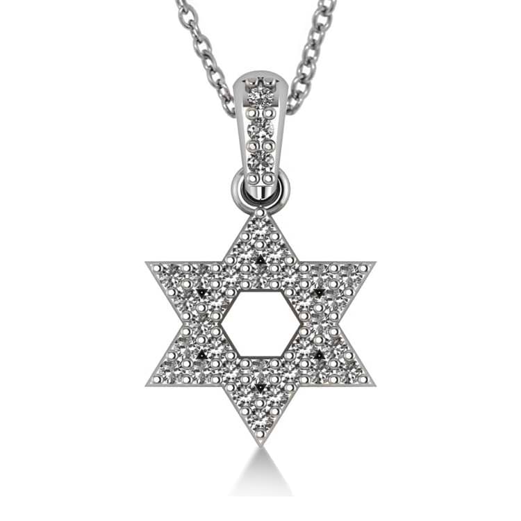 Diamond Jewish Star of David Pendant Necklace 14k White Gold (0.33ct)