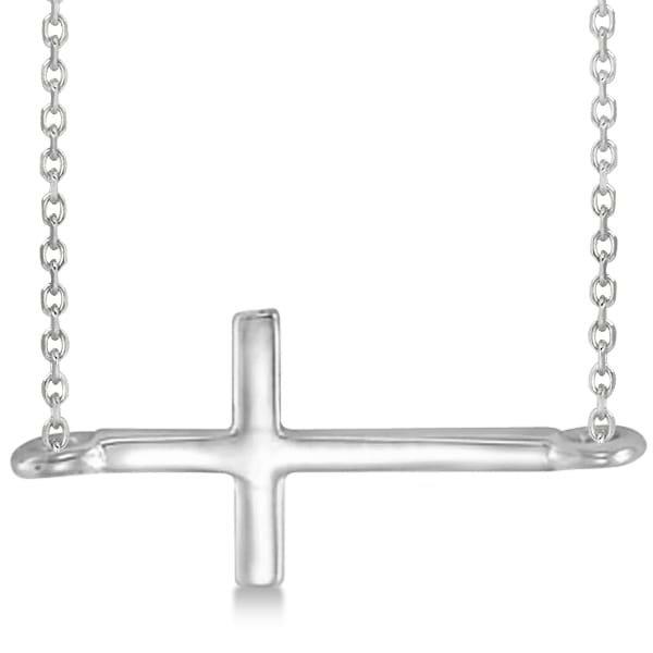 Sideways Cross Necklace Religious Plain Metal 14K White Gold
