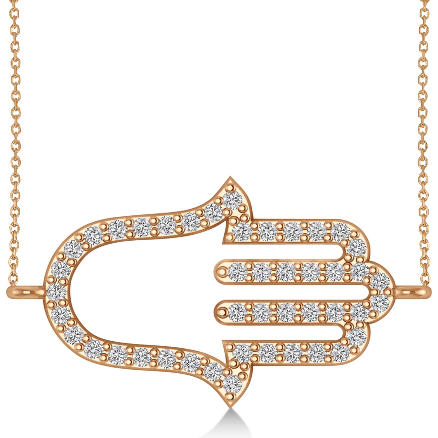 Sideways Hamsa Diamond Pendant Necklace 14k Rose Gold (0.23ct)