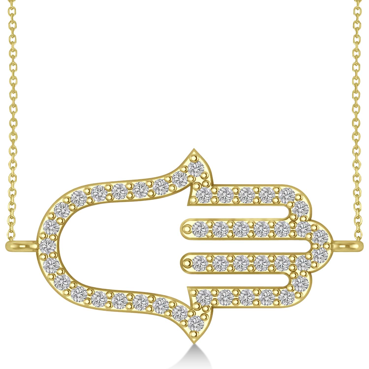 Sideways Hamsa Diamond Pendant Necklace 14k Yellow Gold (0.23ct)