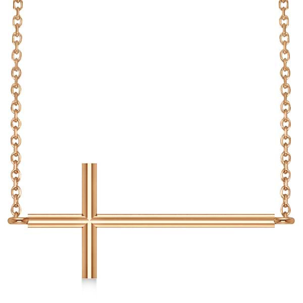Sideways Cross Necklace Religious Pendant Plain Metal 14K Rose Gold