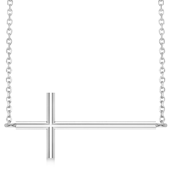 Sideways Cross Necklace Religious Pendant Plain Metal 14K White Gold