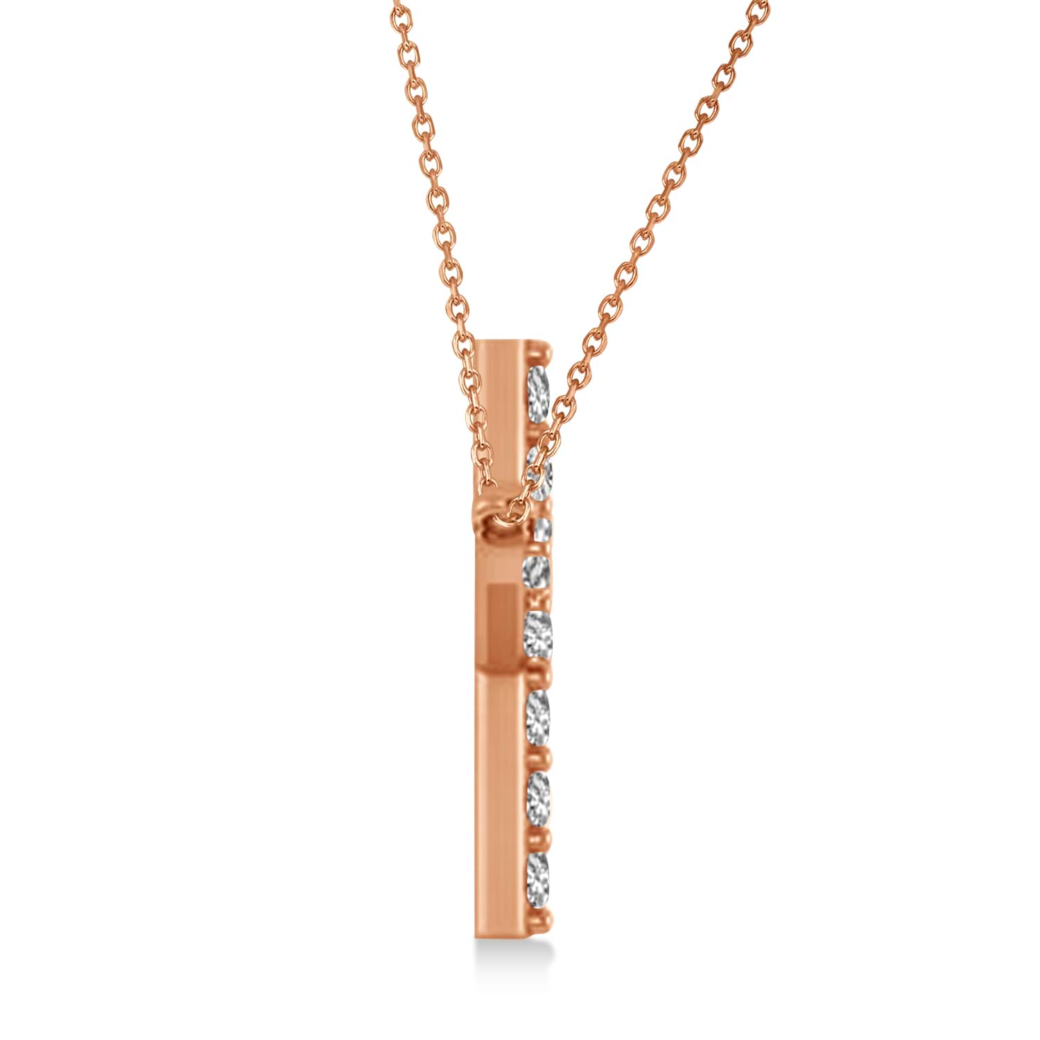 Diamond Sideways Curved Cross Pendant Necklace 14k Rose Gold 1.54ct