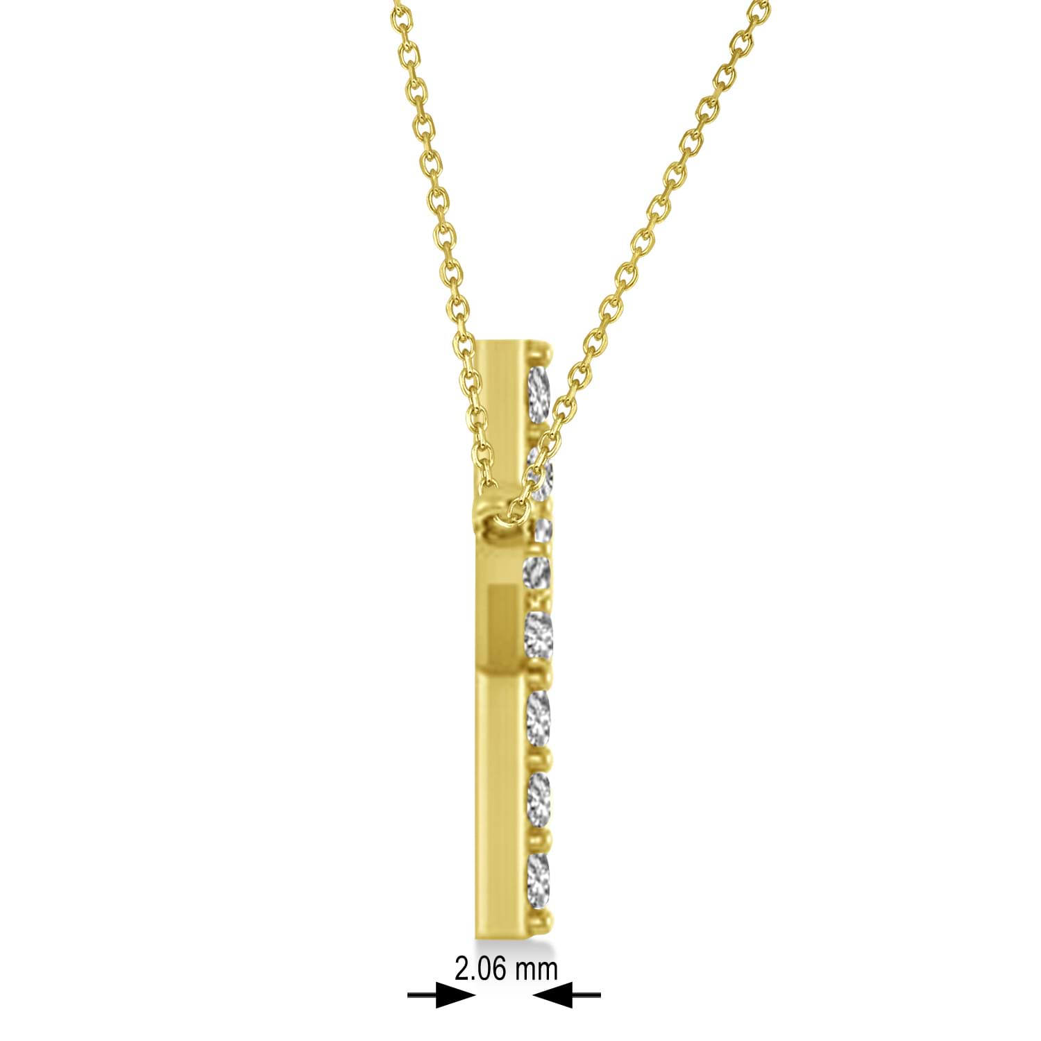 Diamond Sideways Curved Cross Pendant Necklace 14k Yellow Gold 1.54ct
