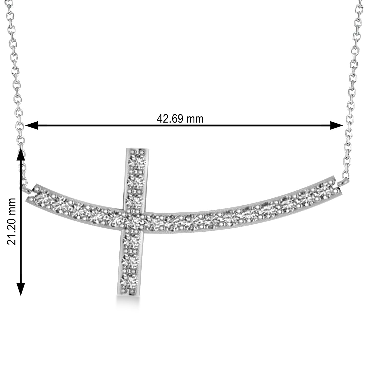 14K Gold Diamond Sideways Curved Cross Necklace