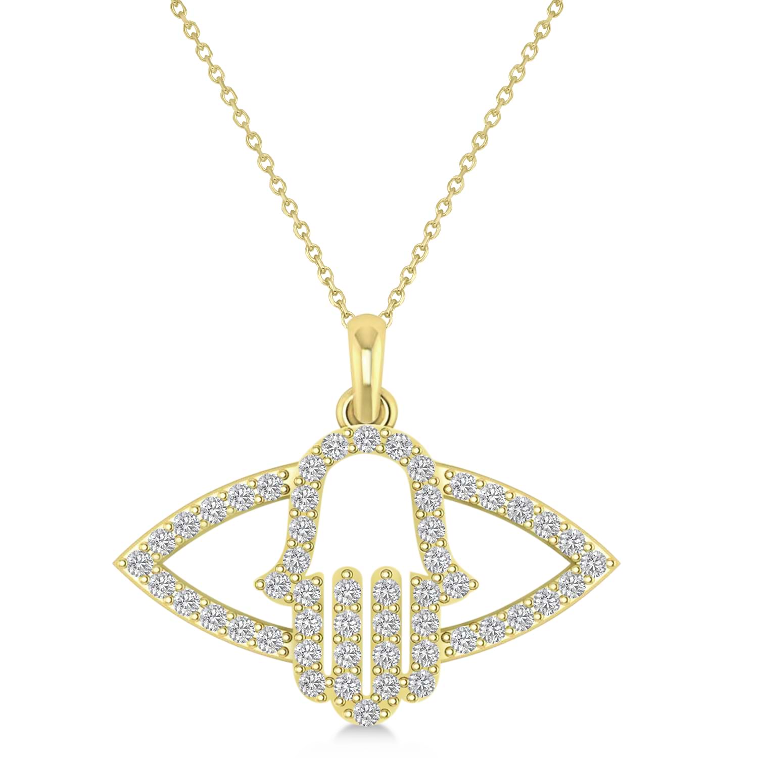 Evil Eye Hamsa Diamond Pendant Necklace 14k Yellow Gold (0.52ct)