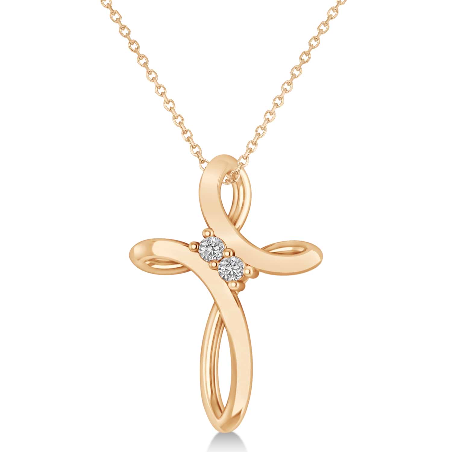 Diamond Two Stone Swirl Cross Pendant Necklace 14k Rose Gold (0.10ct)