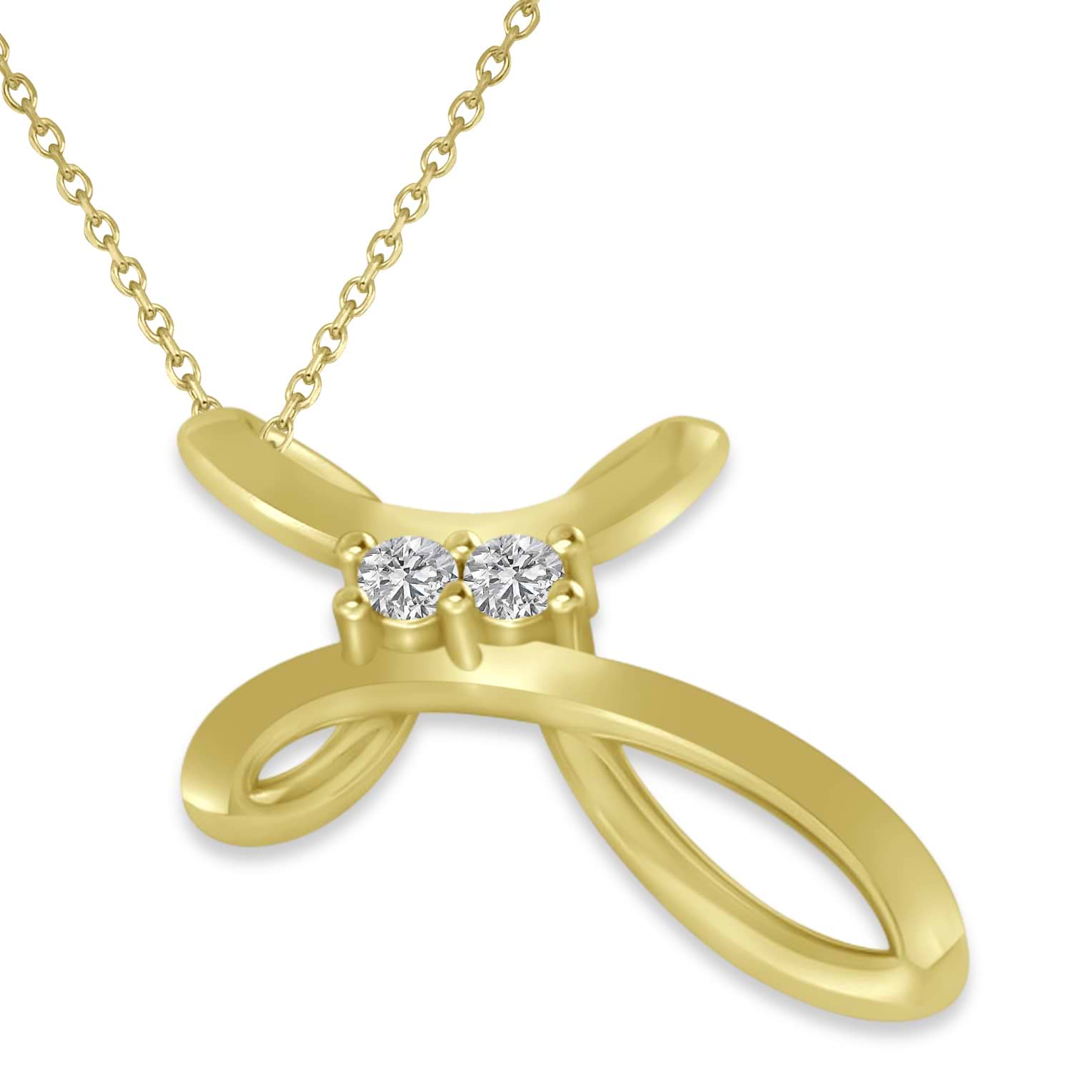 Diamond Two Stone Swirl Cross Pendant Necklace 14k Yellow Gold (0.10ct)