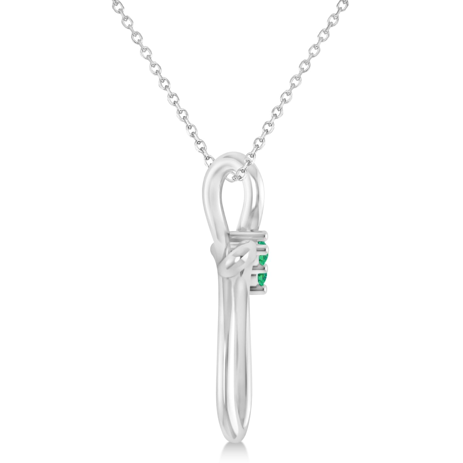 Emerald Two Stone Swirl Cross Pendant Necklace 14k White Gold (0.10ct)