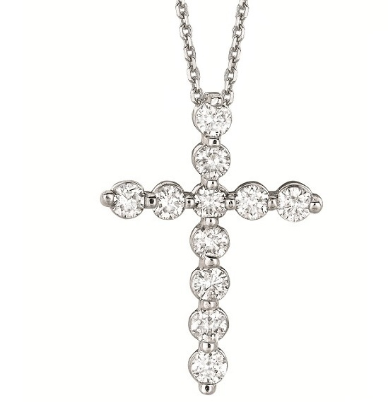 Diamond Cross Pendant Necklace in 14k White Gold (1.65ct)