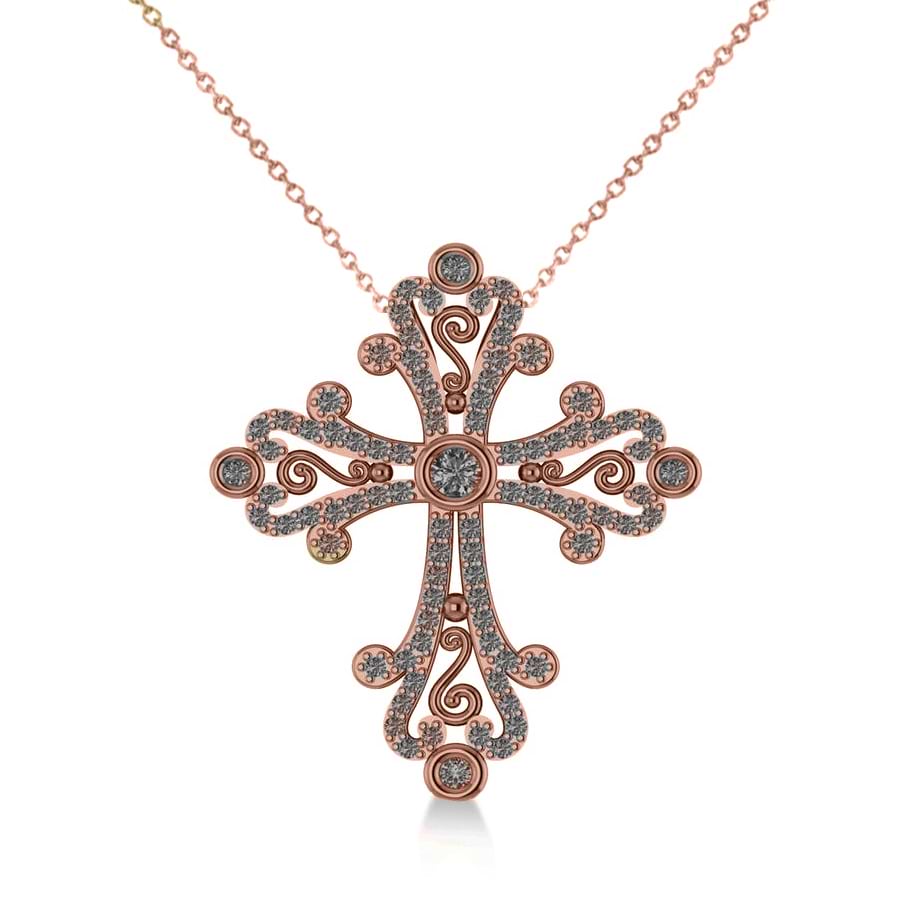 Diamond Byzantine Cross Pendant Necklace in 14k Rose Gold (0.50ct)