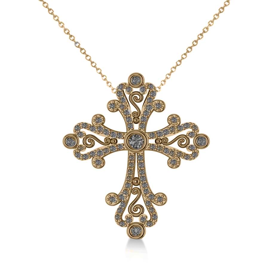 Diamond Byzantine Cross Pendant Necklace in 14k Yellow Gold (0.50ct)