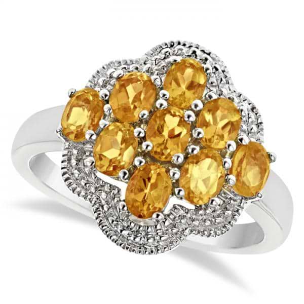 Oval Flower Citrine Ring  Sterling Silver (1.53ct)
