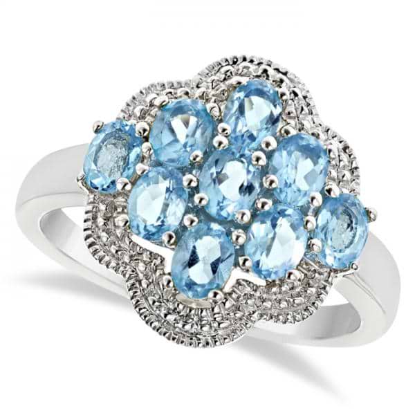 Oval Flower Blue Topaz Ring Sterling Silver (1.80ct)