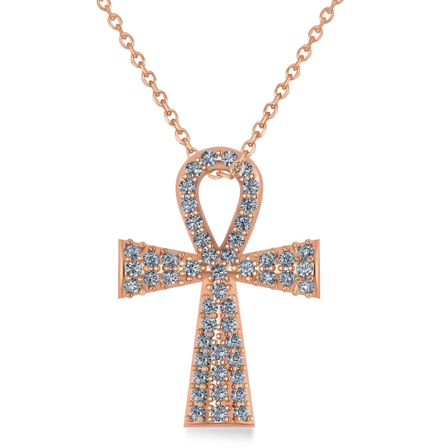 Diamond Ankh Egyptian Cross Pendant Necklace 14k Rose Gold (1.00ct)