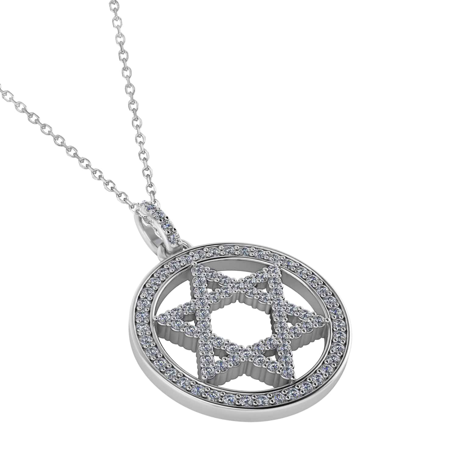 Diamond Jewish Star of David Men's Pendant Necklace 14K White Gold (0.92ct)