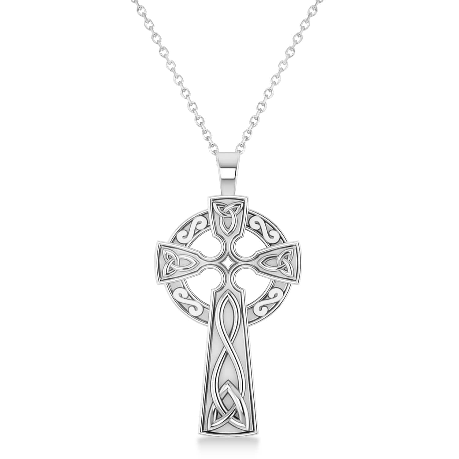 Religious Celtic Cross Pendant Necklace 14k White Gold
