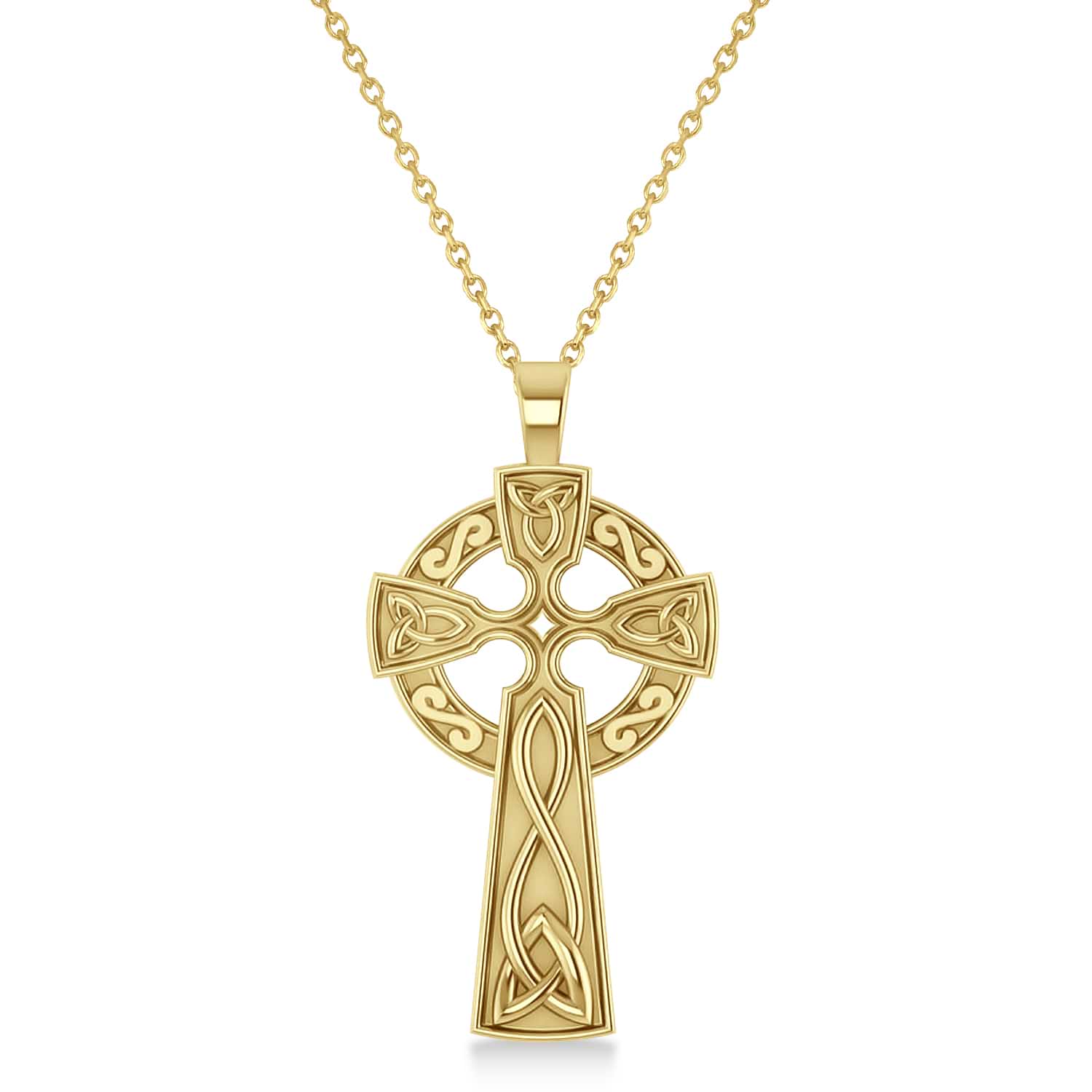 Religious Celtic Cross Pendant Necklace 14k Yellow Gold