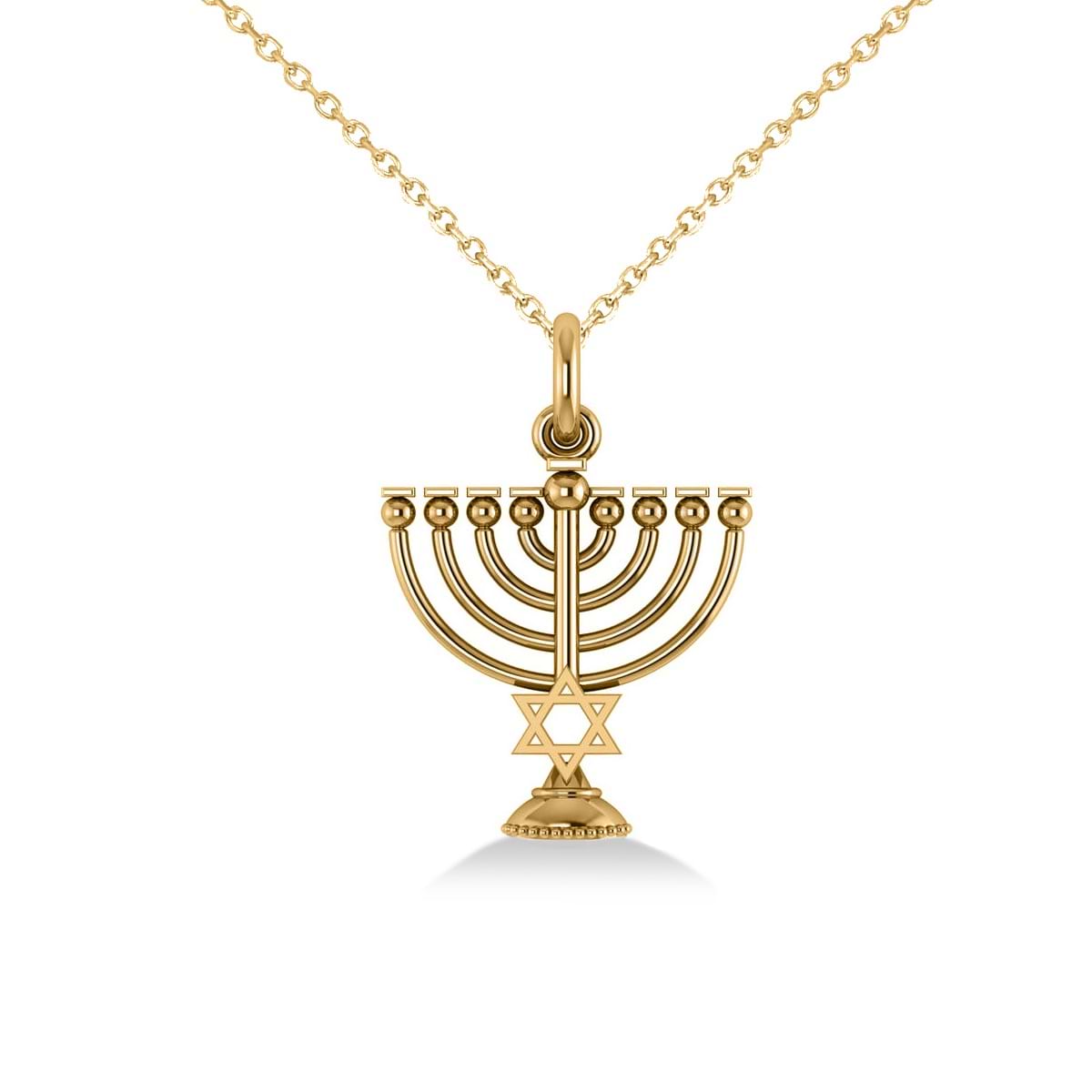 Star of David Menorah Pendant Necklace 14k Yellow Gold