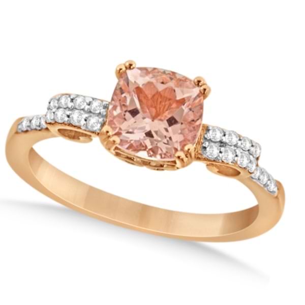 Cushion Cut Morganite Ring with Diamonds Rose Gold Vermeil 1.37ctw