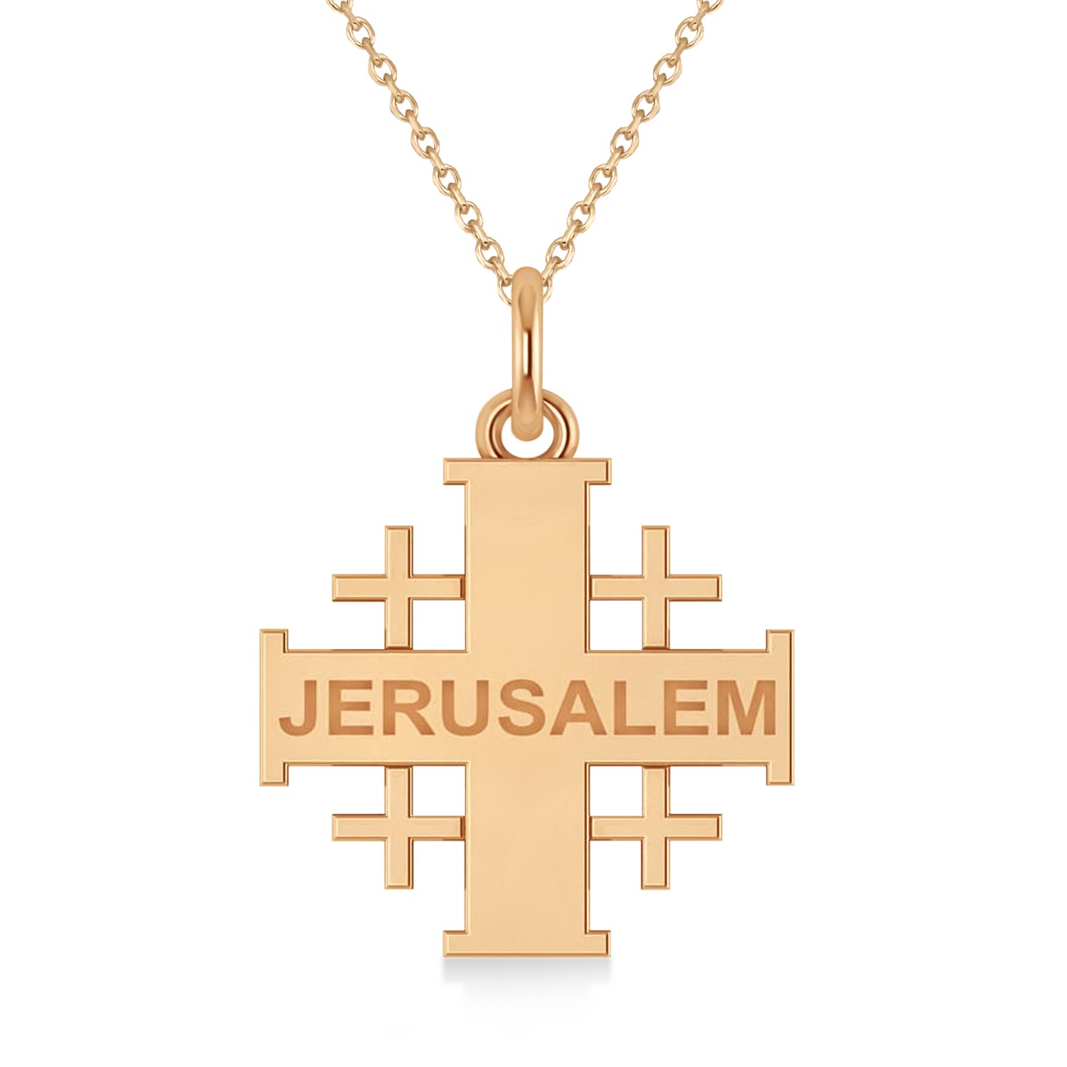 Jerusalem Engraved Cross Necklace Pendant 14k Rose Gold