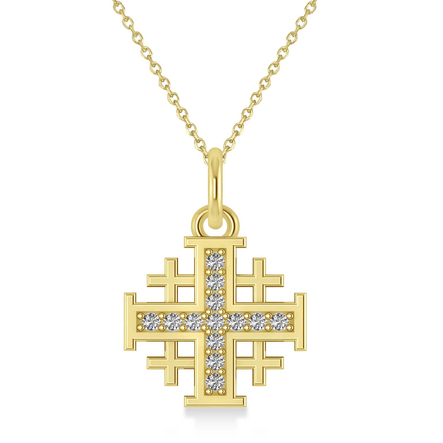 Jerusalem Cross Diamond Accented Ladies Necklace Pendant 14k Yellow Gold (0.20ct)
